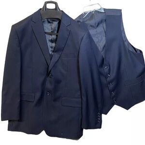 VINCI Men's Navy 2 Piece Suit Jacket And Vest 40S